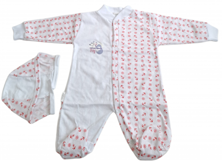 Salopete / Veste - Salopetă cu căciuliță  – Alb cu Imprimeu Roșu