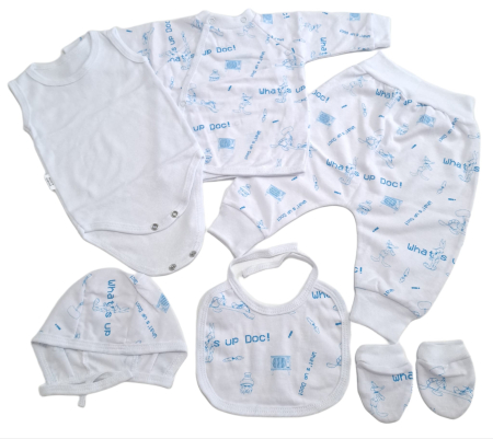 Marime 0 - 3 luni - Set 6 piese hăinuțe nou-născut, Fabricat in Romania, Bumbac