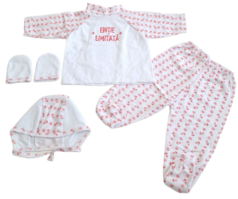 Hainute 0 - 3 luni - Set 4 piese, hăinuțe nou-născut, Fabricat in Romania, Bumbac