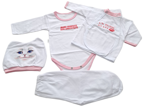 Costumase / Seturi Bebelusi - Set 4 piese hăinuțe nou-născut, Fabricat in Romania, Bumbac