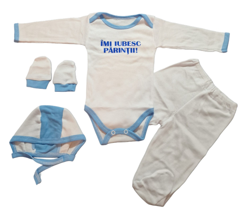 Costumase / Seturi Bebelusi - Set 4 piese hăinuțe nou-născut, Fabricat in Romania, Bumbac