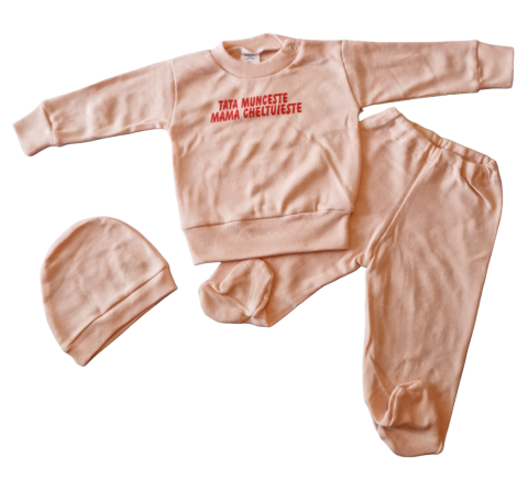 Seturi bebelusi si copilasi - Set 3 piese hăinuțe nou-născut, Fabricat in Romania, Bumbac