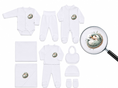 Costumase / Seturi Bebelusi - Set nou nascut 10 piese, Truosou, Fabricat in Romania, Bumbac