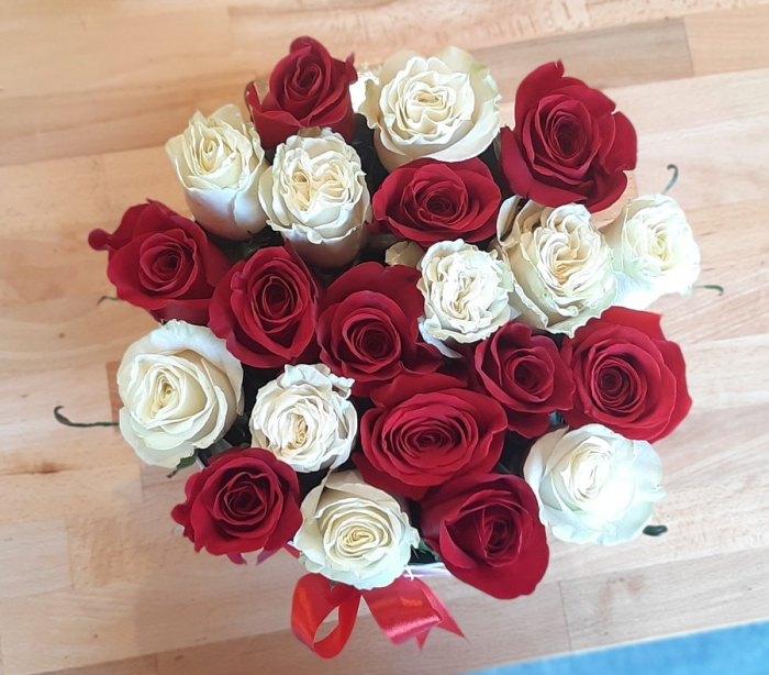 Cutie cu trandafiri rosii si albi [2]