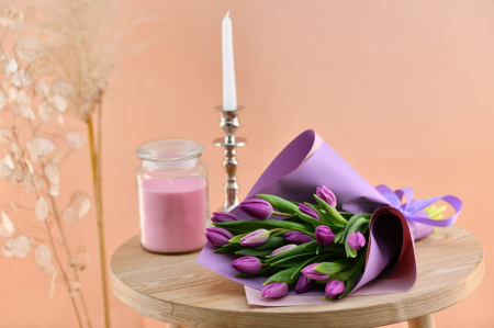 Buchete de primavară - Buchet 15 lalele mov românești