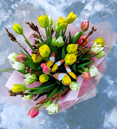 Ocazii - Buchet 31 lalele duble multicolore