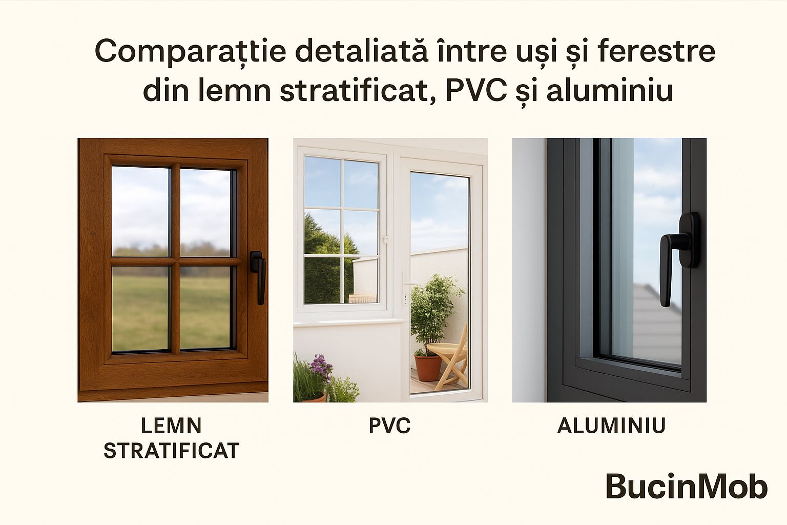Comparație detaliată între uși și ferestre din lemn stratificat, PVC și aluminiu