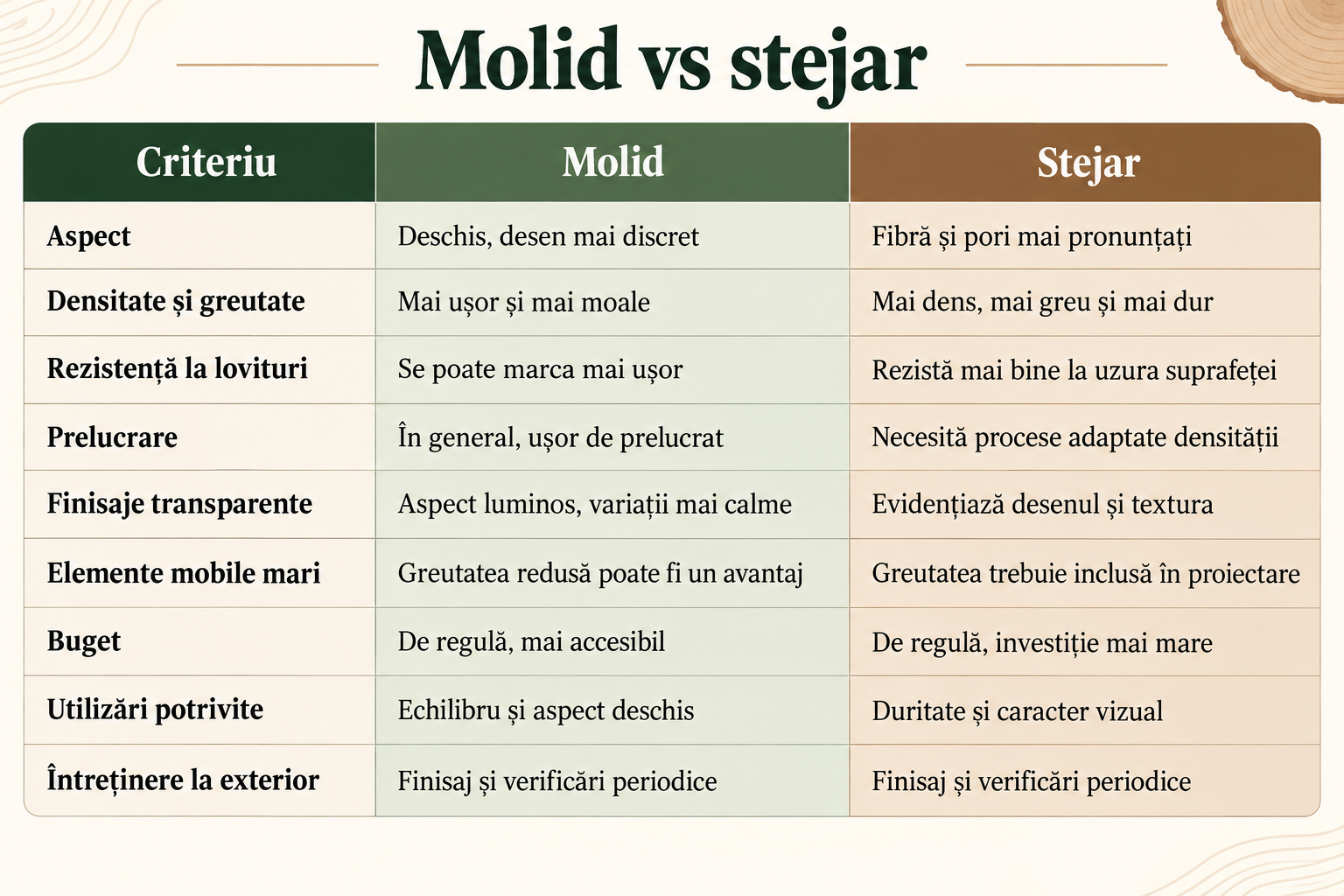 Molid vs stejar pentru ferestre și uși din lemn: ce esență alegi?