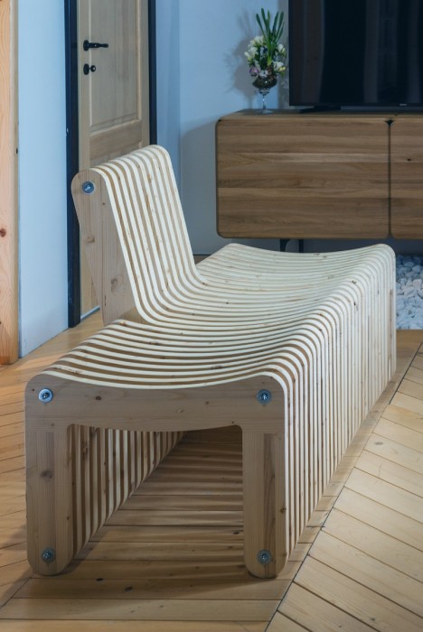 Bank RIBS aus massivem Nadelholz für Wohnzimmer, Masse 148x60 cm, Farbe Natur [4]