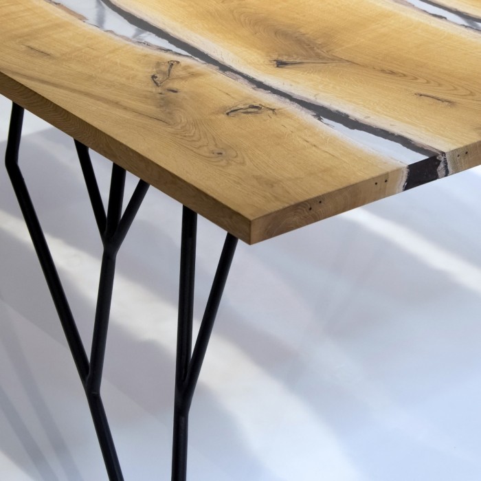 Masa din lemn masiv de stejar cu rasina 160x70 cm pentru living culoare natur [3]