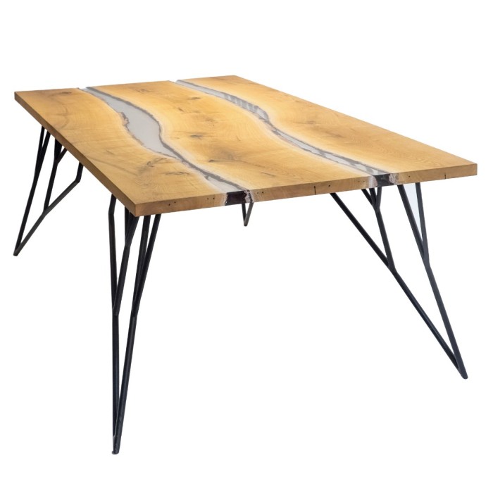 Masa din lemn masiv de stejar cu rasina 160x70 cm pentru living culoare natur [5]
