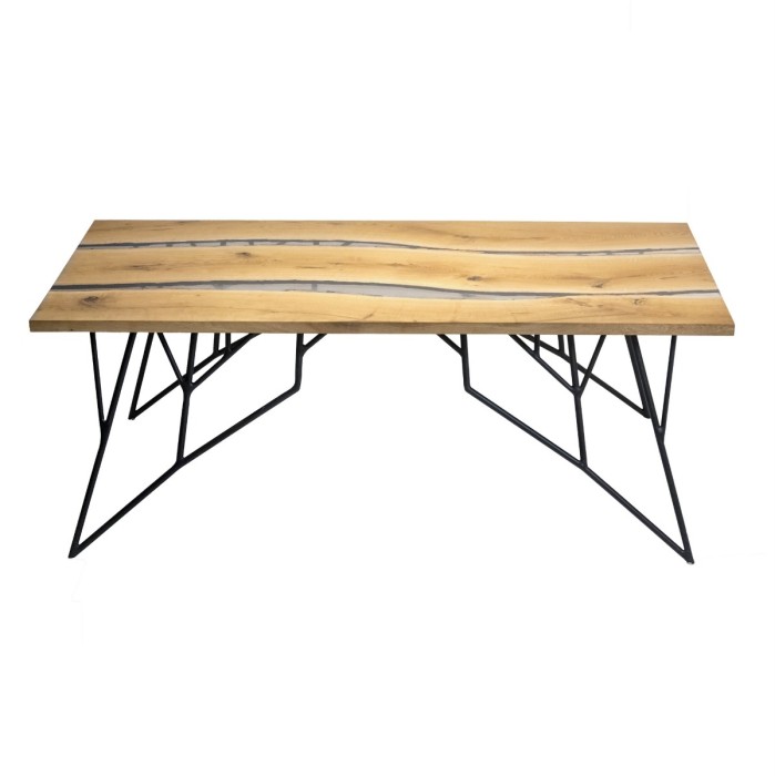 Masa din lemn masiv de stejar cu rasina 160x70 cm pentru living culoare natur [6]