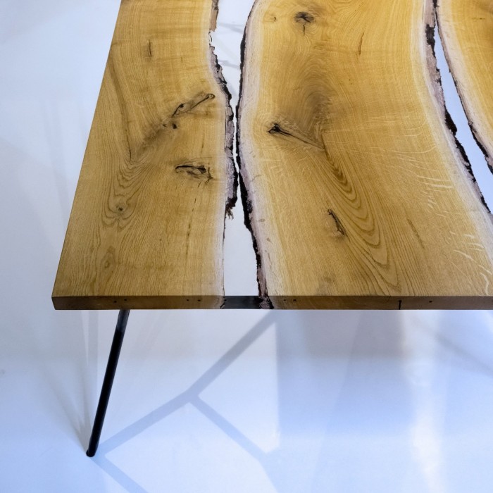 Masa din lemn masiv de stejar cu rasina 160x70 cm pentru living culoare natur [4]