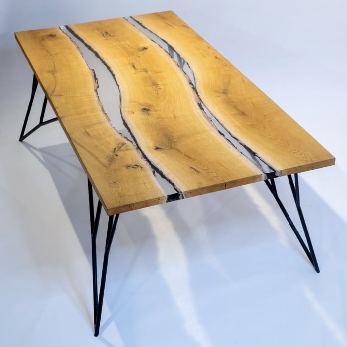Masa din lemn masiv de stejar cu rasina 160x70 cm pentru living culoare natur [2]