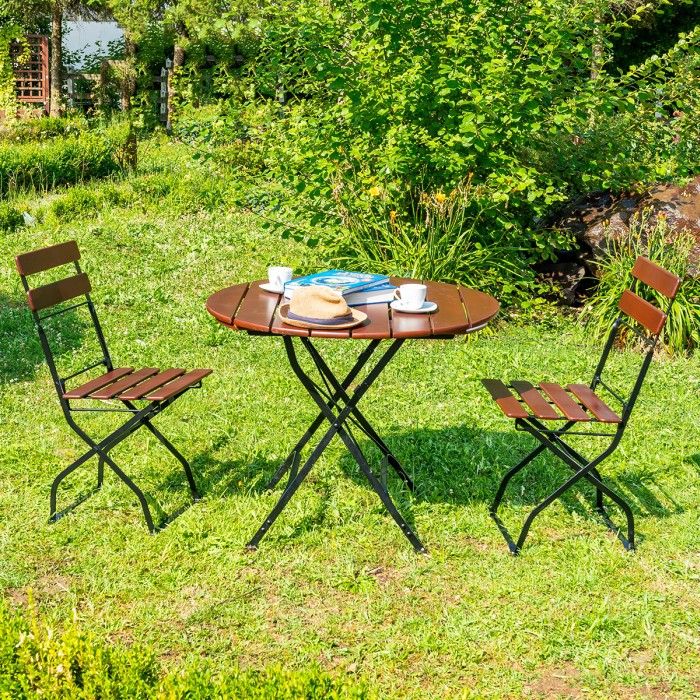 Masa rotunda BISTRO CLASIC din lemn masiv de salcam Ø92x73 cm pentru gradina sau terasa culoare maro deschis [3]