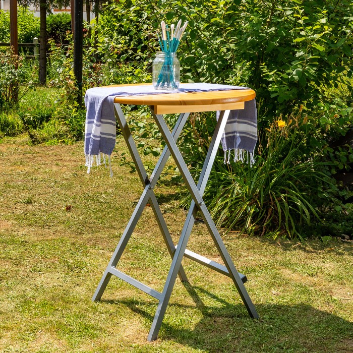 STEHTISCH Folding Round Table Solid Pine Wood Ø78x110 cm for Garden or Patio Natural Color [4]