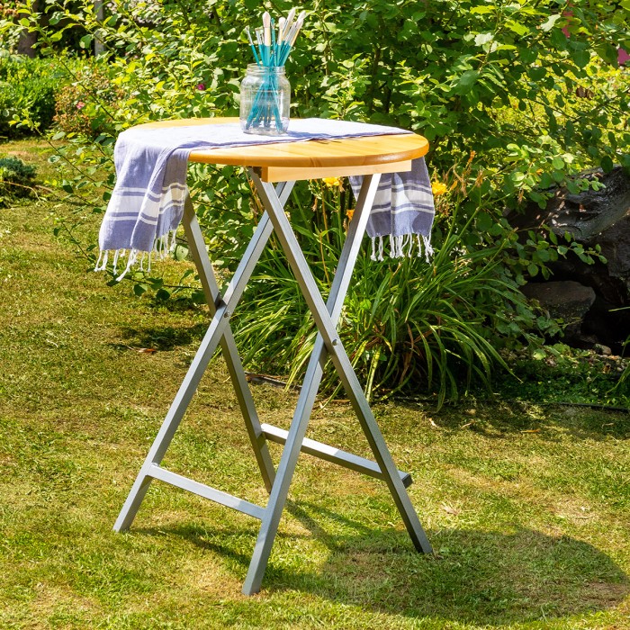 STEHTISCH Folding Round Table Solid Pine Wood Ø78x110 cm for Garden or Patio Natural Color [2]