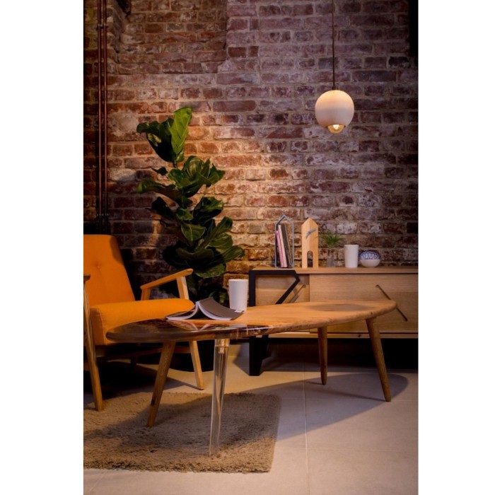 CLEAR SURF coffee table made of solid oak and resin wood 150x40 cm for living room natural color [2]