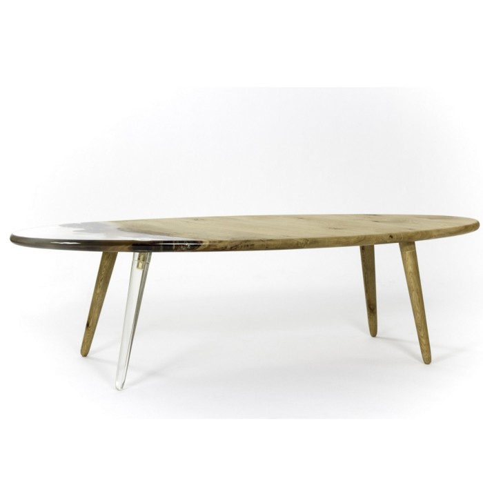 CLEAR SURF coffee table made of solid oak and resin wood 150x40 cm for living room natural color [4]