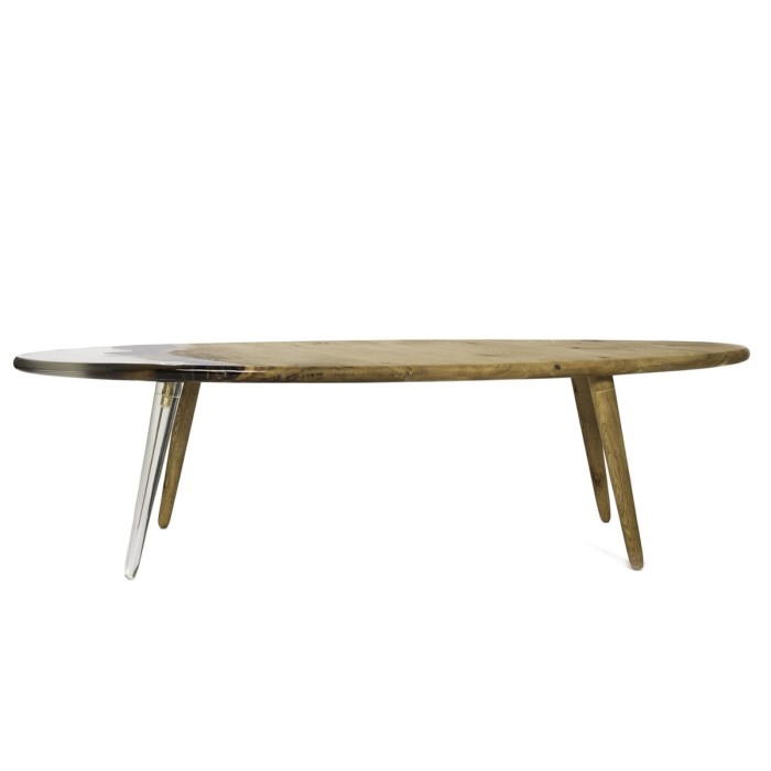 CLEAR SURF coffee table made of solid oak and resin wood 150x40 cm for living room natural color [3]