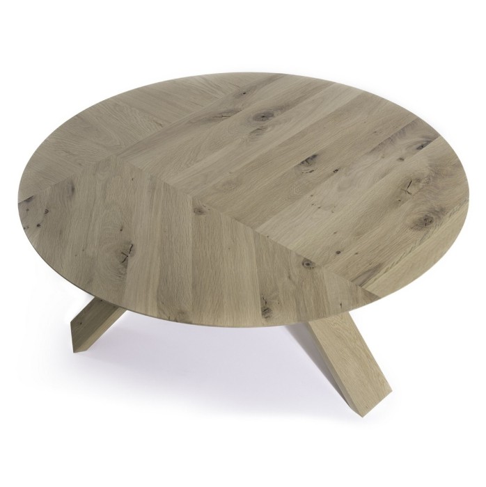 45 coffee table made of solid oak wood Ø90x35 cm for living room natural color [2]