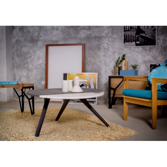 Masuta rotunda cafea EQUILIBRA din lemn masiv de stejar si marmura Ø90x45 cm culoare natur [5]