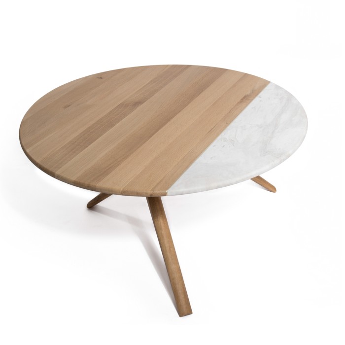 Masuta rotunda cafea EQUILIBRA din lemn masiv de stejar si marmura Ø90x45 cm culoare natur [2]