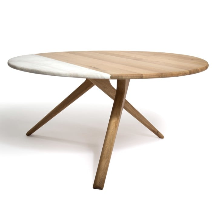 Masuta rotunda cafea EQUILIBRA din lemn masiv de stejar si marmura Ø90x45 cm culoare natur [3]