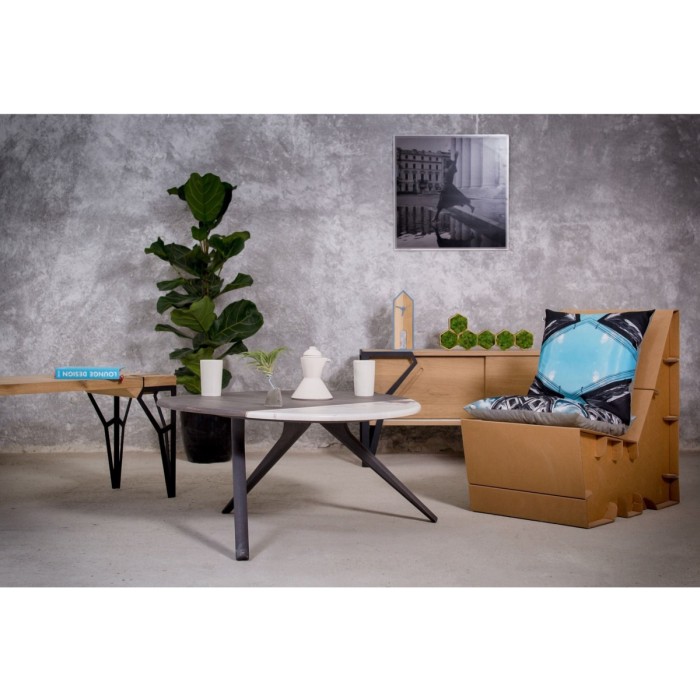 Masuta rotunda cafea EQUILIBRA din lemn masiv de stejar si marmura Ø90x45 cm culoare natur [6]