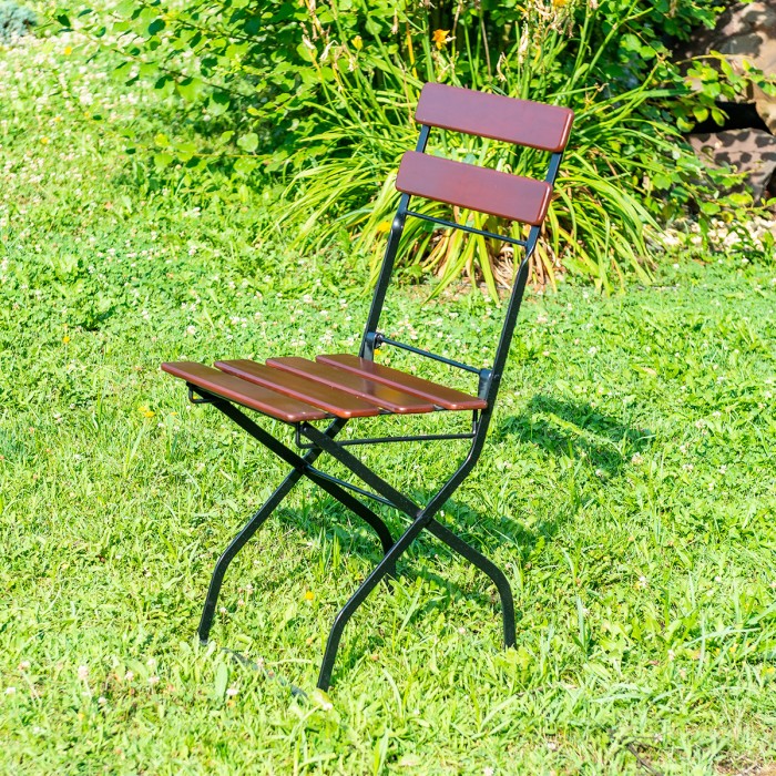 Stuhl BISTRO CLASIC, Masse 40x33 cm, mit geraden Latten aus Akazienholz für Terrasse, Garten, Farbe Braun [3]