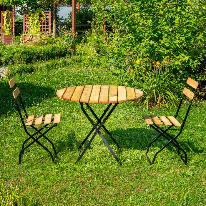 Scaun BISTRO CLASIC cu lamele drepte din lemn de salcam 40x33 cm pentru gradina sau terasa culoare natur [4]