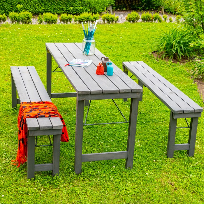 Set berarie KLAPPBAR din lemn masiv de rasinos 160x50 cm pentru gradina sau terasa o masa si doua banci culoare gri [5]