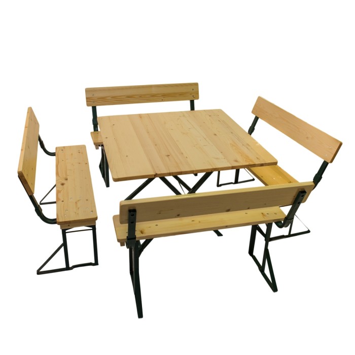 Set berarie ROMA din lemn masiv de rasinos 110x110 cm pentru gradina sau terasa o masa si patru banci cu spatar  culoare natur [4]