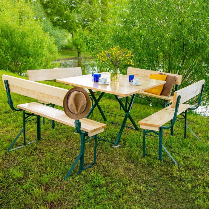 Set berarie ROMA din lemn masiv de rasinos 110x110 cm pentru gradina sau terasa o masa si patru banci cu spatar  culoare natur [6]