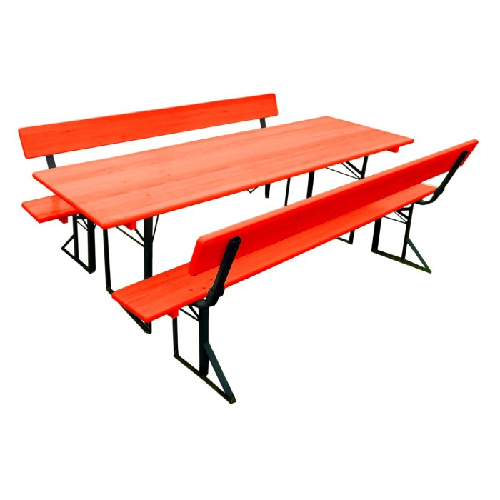 STANDARD brewery set with a backrest made of solid wood 220 cm for terrace or garden one table and two benches with backrest cherry color [2]
