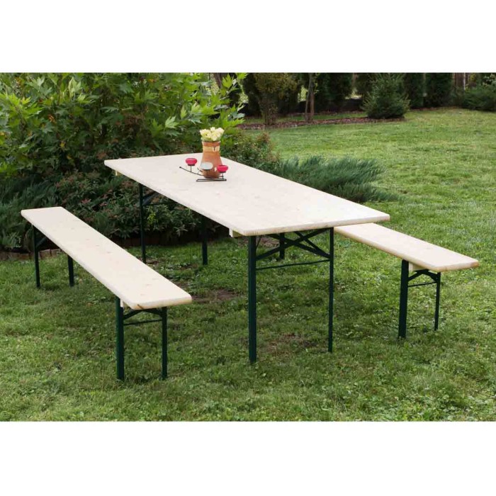 Set berarie STANDARD din lemn masiv de rasinos pentru terasa sau gradina o masa si doua banci  culoare natur [2]