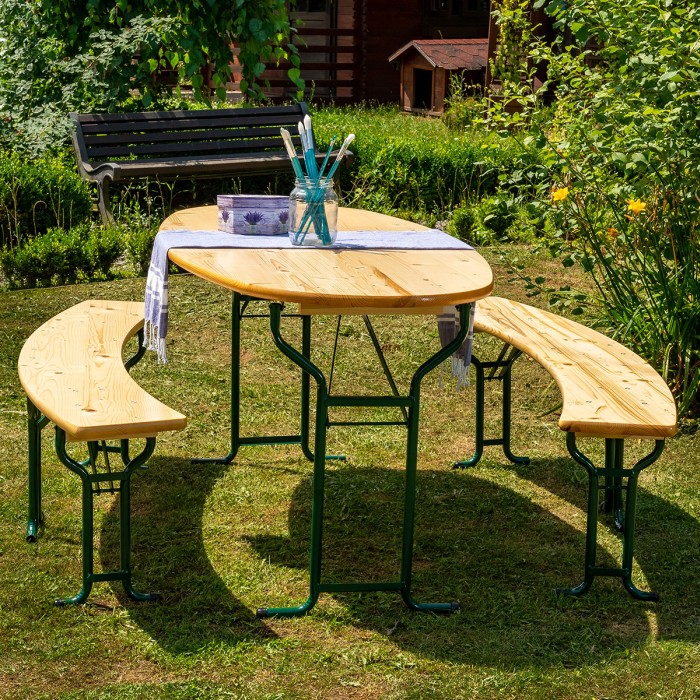 VENICE Solid Pine Wood Garden Set 180x80 cm for Garden or Patio One Table and Two Benches Natur Color [4]