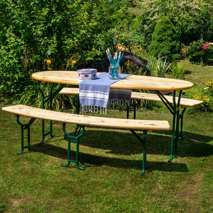 VENICE Solid Pine Wood Garden Set 180x80 cm for Garden or Patio One Table and Two Benches Natur Color [3]