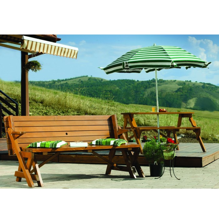 SALZBURG 3+3-Sitzer Gartenmöbelset, Masse 195x150 cm, aus Nadelholz Massiv für Terrasse, Garten, 1 Tisch  und 2 Bänke, Farbe Braun [4]