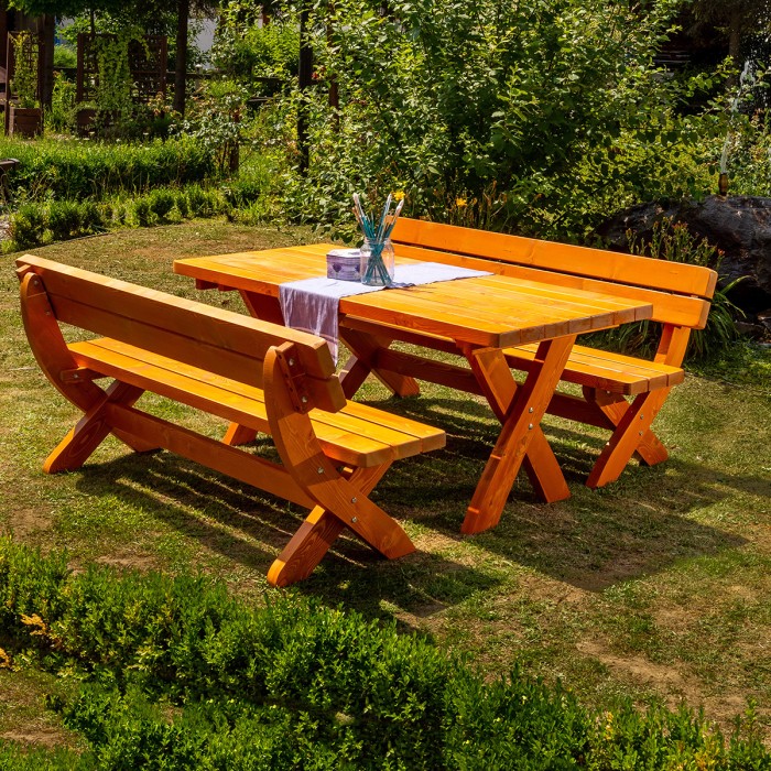 Set WIEN din lemn masiv de rasinos 180x80 cm pentru gradina sau terasa o masa si doua banci [5]
