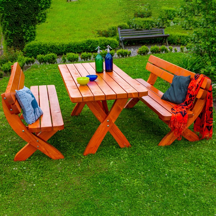 Set WIEN din lemn masiv de rasinos 180x80 cm pentru gradina sau terasa o masa si doua banci [2]