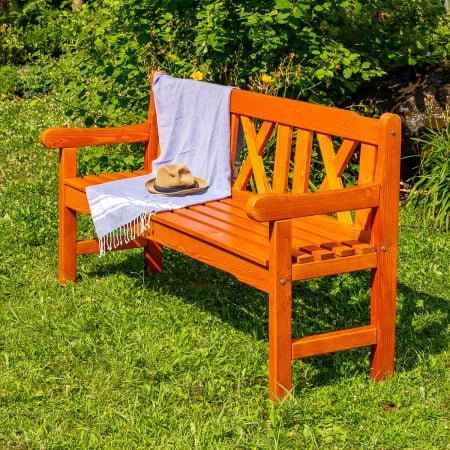 BIG MARIO bench 3 persons made of solid resinous wood 163x57 cm for terrace or garden cherry color