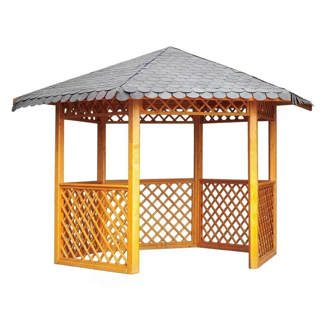 Gartenpavillons - Hexagonaler Holzpavillon – Garten im natürlichen Stil - BucinMob