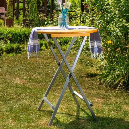 STEHTISCH Folding Round Table Solid Pine Wood Ø78x110 cm for Garden or Patio Natural Color [2]