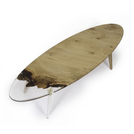 Solid wood furniture - CLEAR SURF coffee table made of solid oak and resin wood 150x40 cm for living room natural color