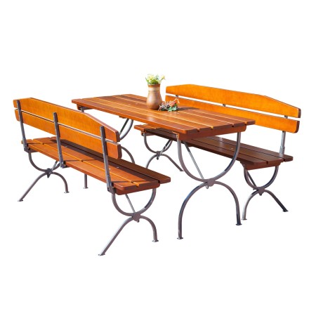 Cele mai vandute - Set BAYERN din lemn masiv de rasinos 180x60 cm pentru gradina sau terasa o masa si doua banci culoare cires