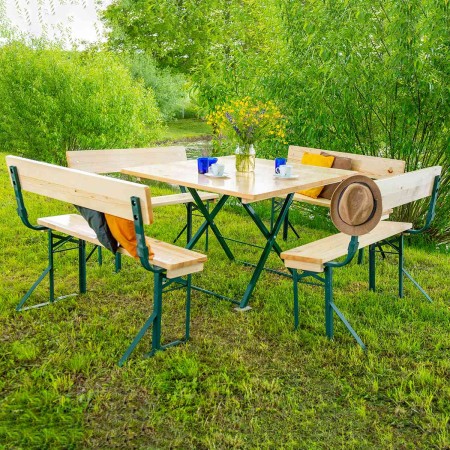 Set berarie ROMA din lemn masiv de rasinos 110x110 cm pentru gradina sau terasa o masa si patru banci cu spatar  culoare natur [4]