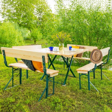 Set berarie ROMA din lemn masiv de rasinos 110x110 cm pentru gradina sau terasa o masa si patru banci cu spatar  culoare natur [2]