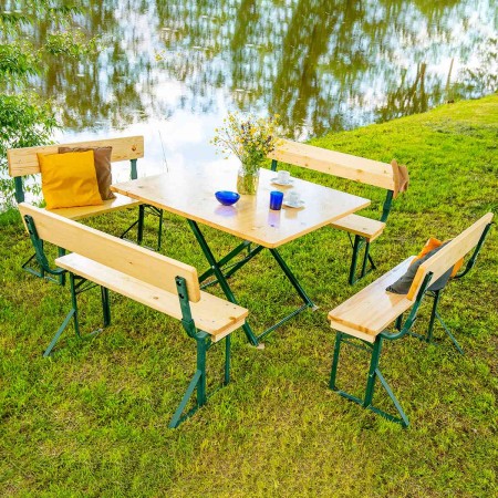 Set berarie ROMA din lemn masiv de rasinos 110x110 cm pentru gradina sau terasa o masa si patru banci cu spatar  culoare natur [1]