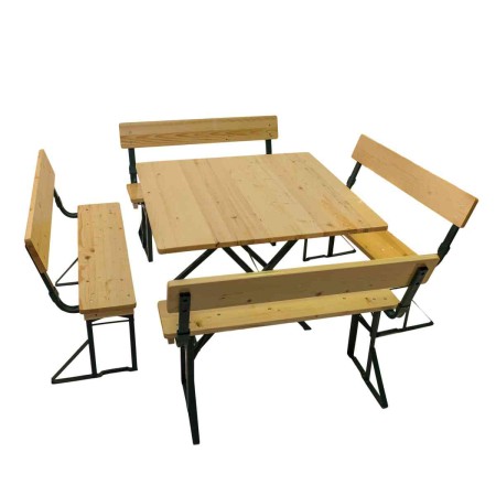 Seturi de gradina - Set berarie ROMA din lemn masiv de rasinos 110x110 cm pentru gradina sau terasa o masa si patru banci cu spatar  culoare natur